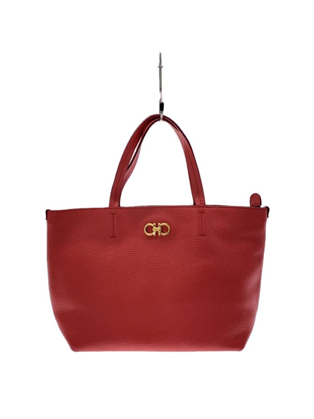 Salvatore Ferragamo Gancini red pebbled leather tote bag